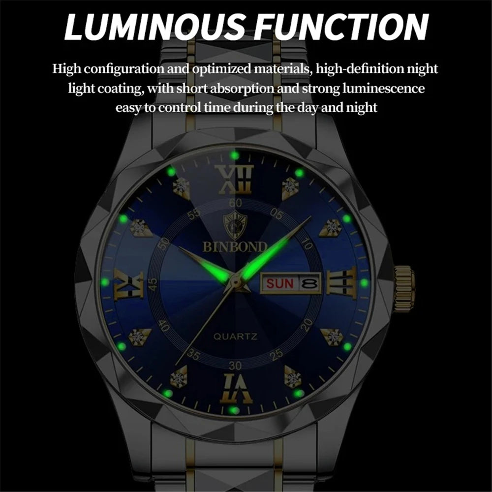 New Gold Business Leather Casual Diamond Clock Men Luxury Watch Automatic Watches Mens Fashion Quartz Wristwatches Orologi Uomo