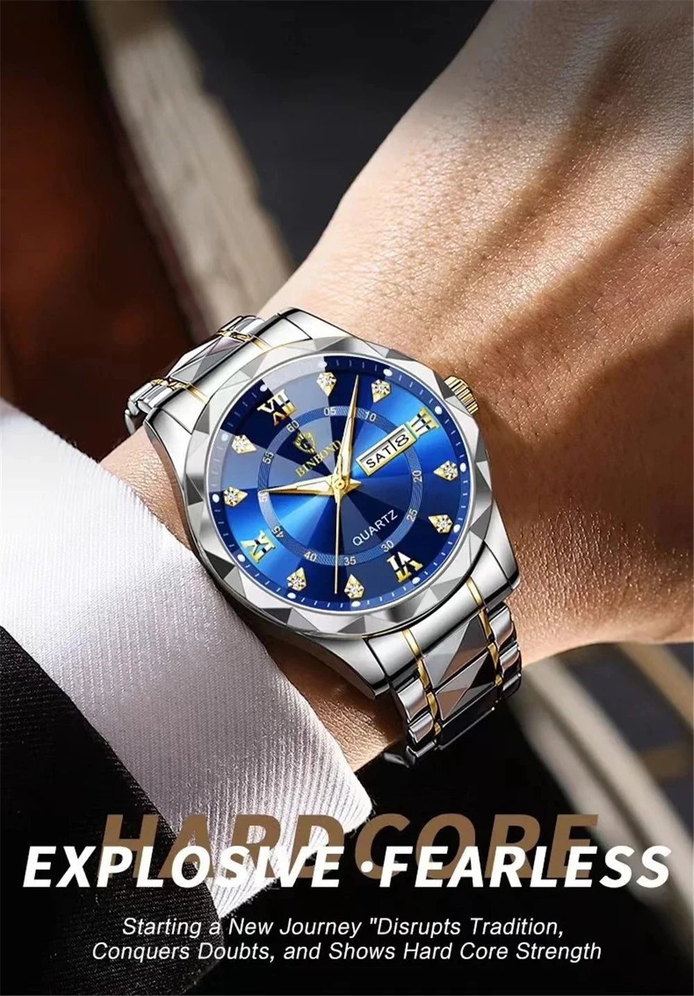 New Gold Business Leather Casual Diamond Clock Men Luxury Watch Automatic Watches Mens Fashion Quartz Wristwatches Orologi Uomo