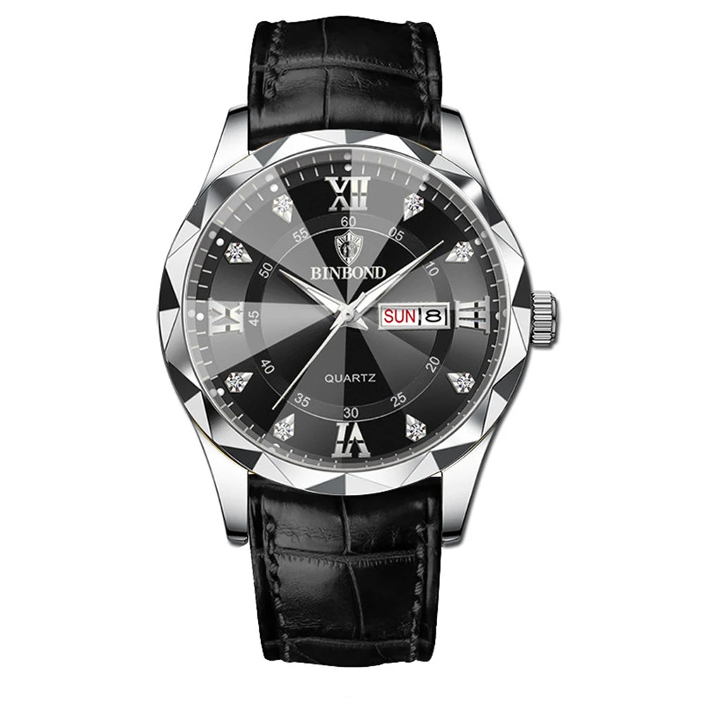 New Gold Business Leather Casual Diamond Clock Men Luxury Watch Automatic Watches Mens Fashion Quartz Wristwatches Orologi Uomo