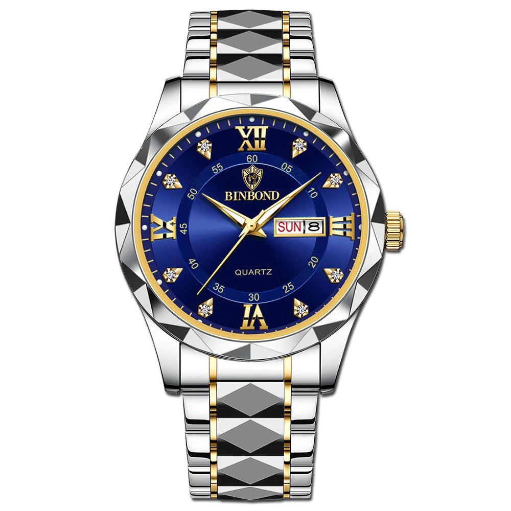New Gold Business Leather Casual Diamond Clock Men Luxury Watch Automatic Watches Mens Fashion Quartz Wristwatches Orologi Uomo