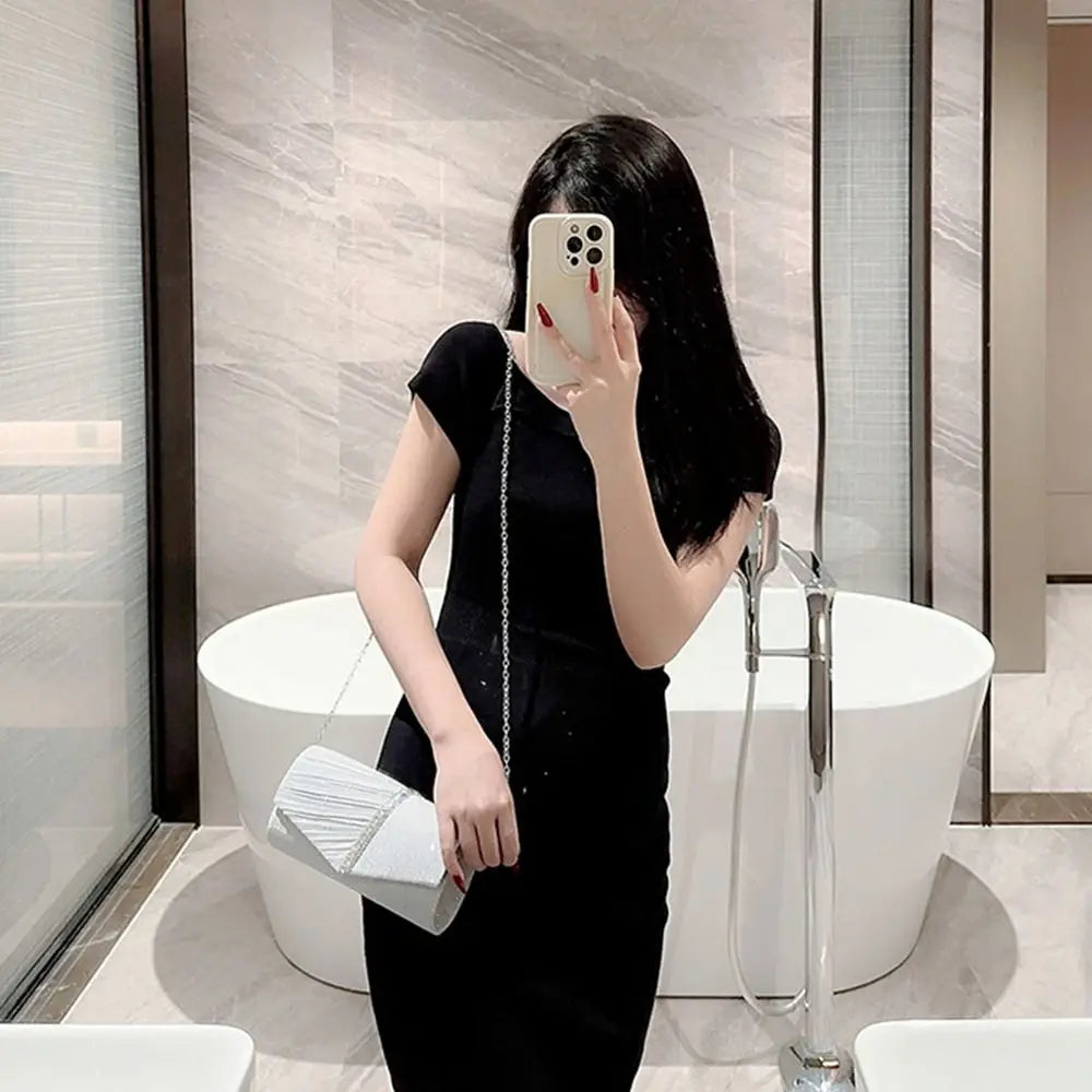 Fashion Ladies Luxury Sequins Clutches Evening Bags Glitter Banquet Handbags Women Chain Shoulder Bag Dinner Bag Wedding Party