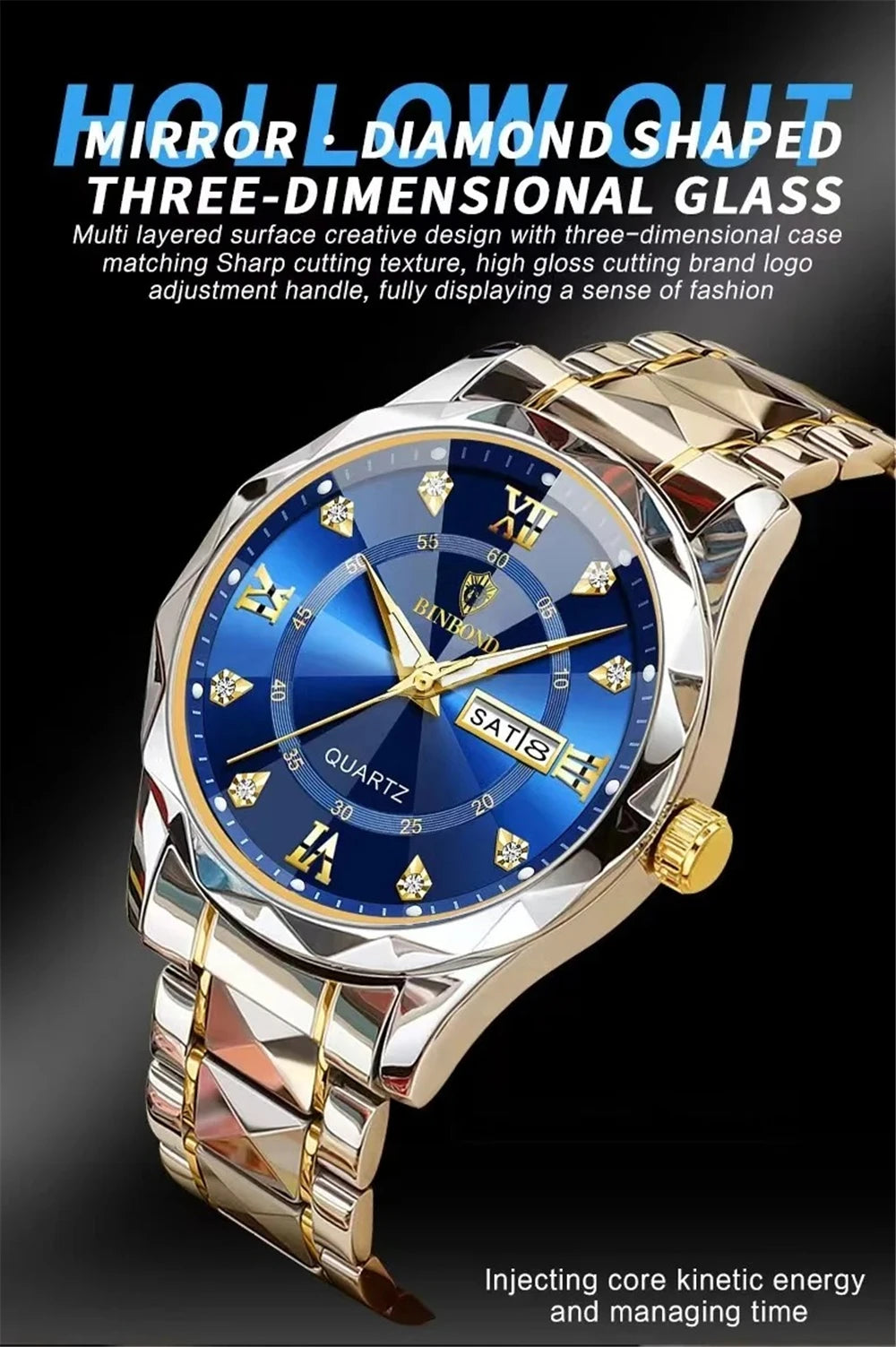 New Gold Business Leather Casual Diamond Clock Men Luxury Watch Automatic Watches Mens Fashion Quartz Wristwatches Orologi Uomo