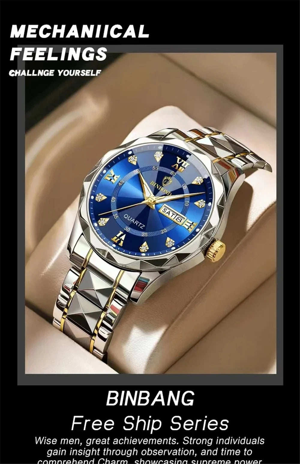 New Gold Business Leather Casual Diamond Clock Men Luxury Watch Automatic Watches Mens Fashion Quartz Wristwatches Orologi Uomo