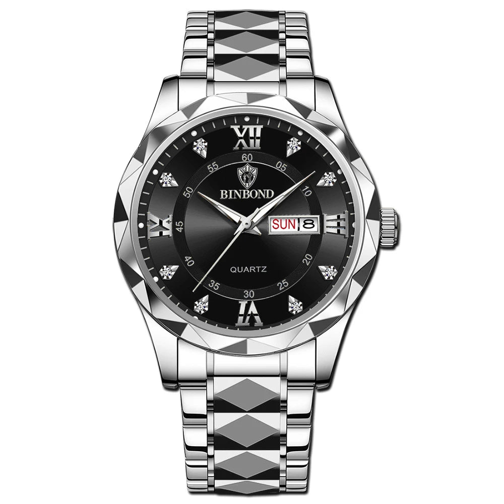 New Gold Business Leather Casual Diamond Clock Men Luxury Watch Automatic Watches Mens Fashion Quartz Wristwatches Orologi Uomo