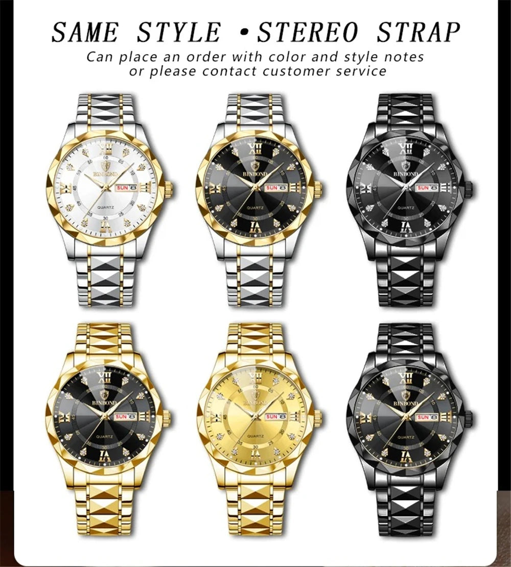 New Gold Business Leather Casual Diamond Clock Men Luxury Watch Automatic Watches Mens Fashion Quartz Wristwatches Orologi Uomo