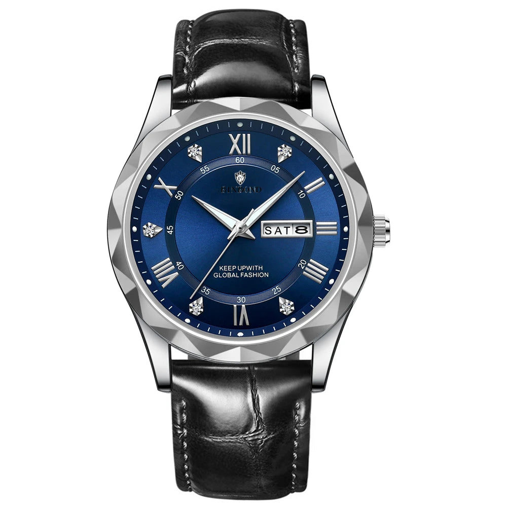 New Gold Business Leather Casual Diamond Clock Men Luxury Watch Automatic Watches Mens Fashion Quartz Wristwatches Orologi Uomo