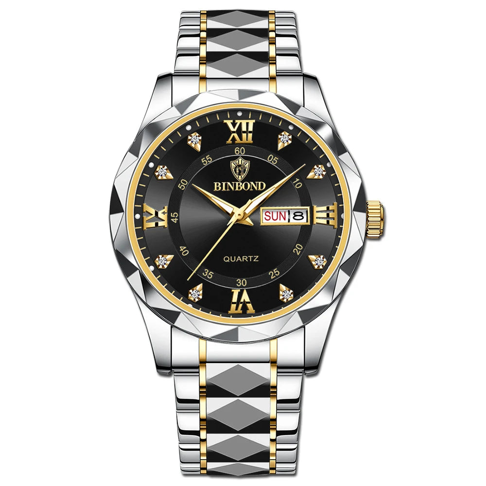 New Gold Business Leather Casual Diamond Clock Men Luxury Watch Automatic Watches Mens Fashion Quartz Wristwatches Orologi Uomo