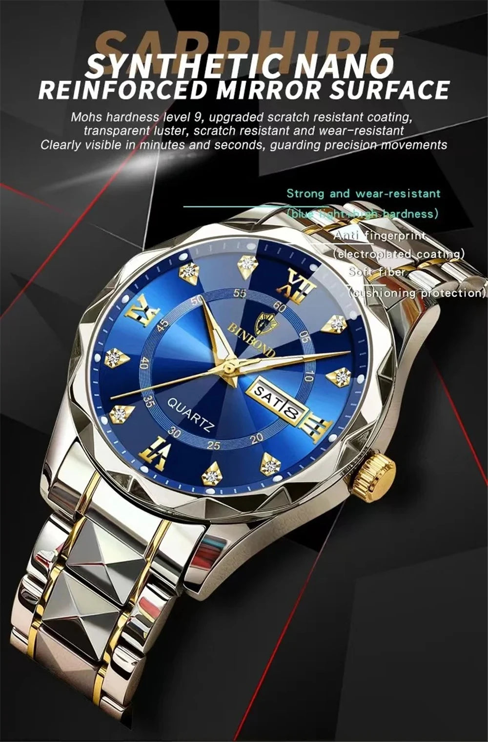 New Gold Business Leather Casual Diamond Clock Men Luxury Watch Automatic Watches Mens Fashion Quartz Wristwatches Orologi Uomo