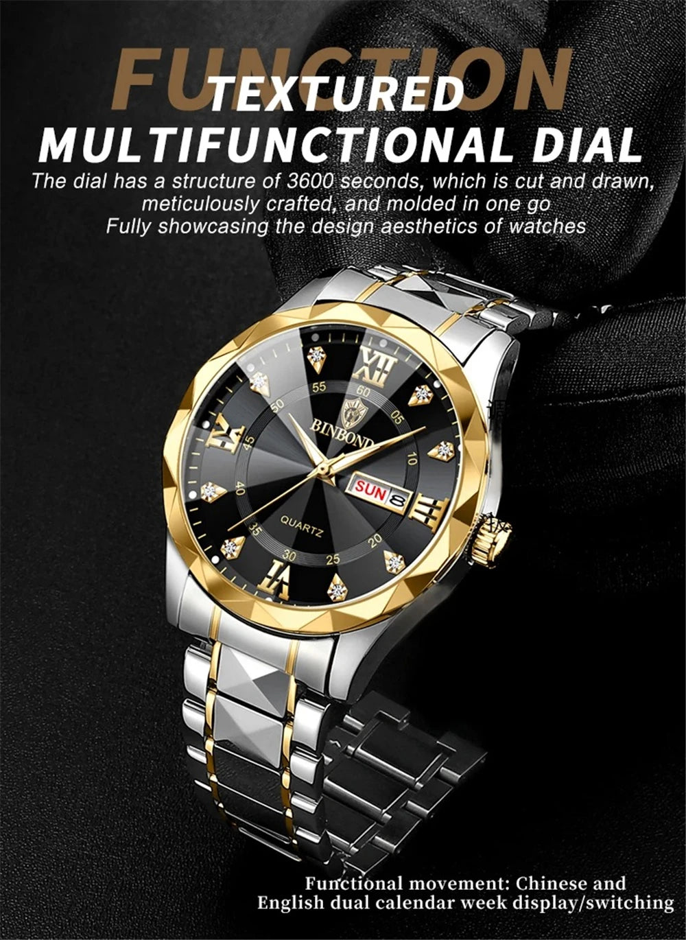 New Gold Business Leather Casual Diamond Clock Men Luxury Watch Automatic Watches Mens Fashion Quartz Wristwatches Orologi Uomo