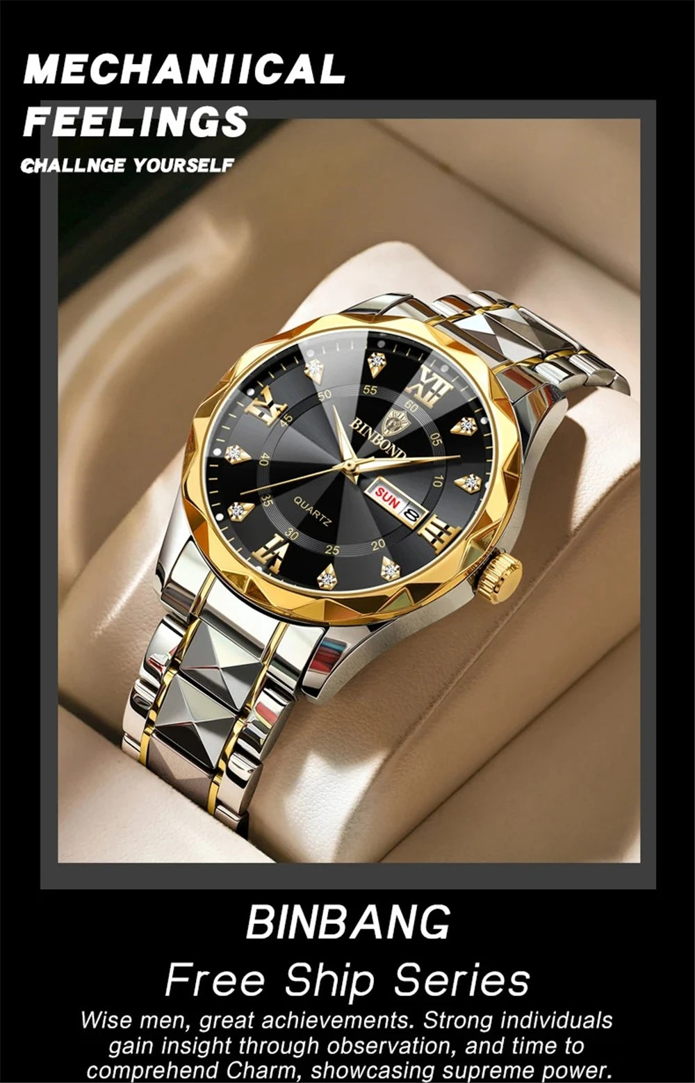 New Gold Business Leather Casual Diamond Clock Men Luxury Watch Automatic Watches Mens Fashion Quartz Wristwatches Orologi Uomo