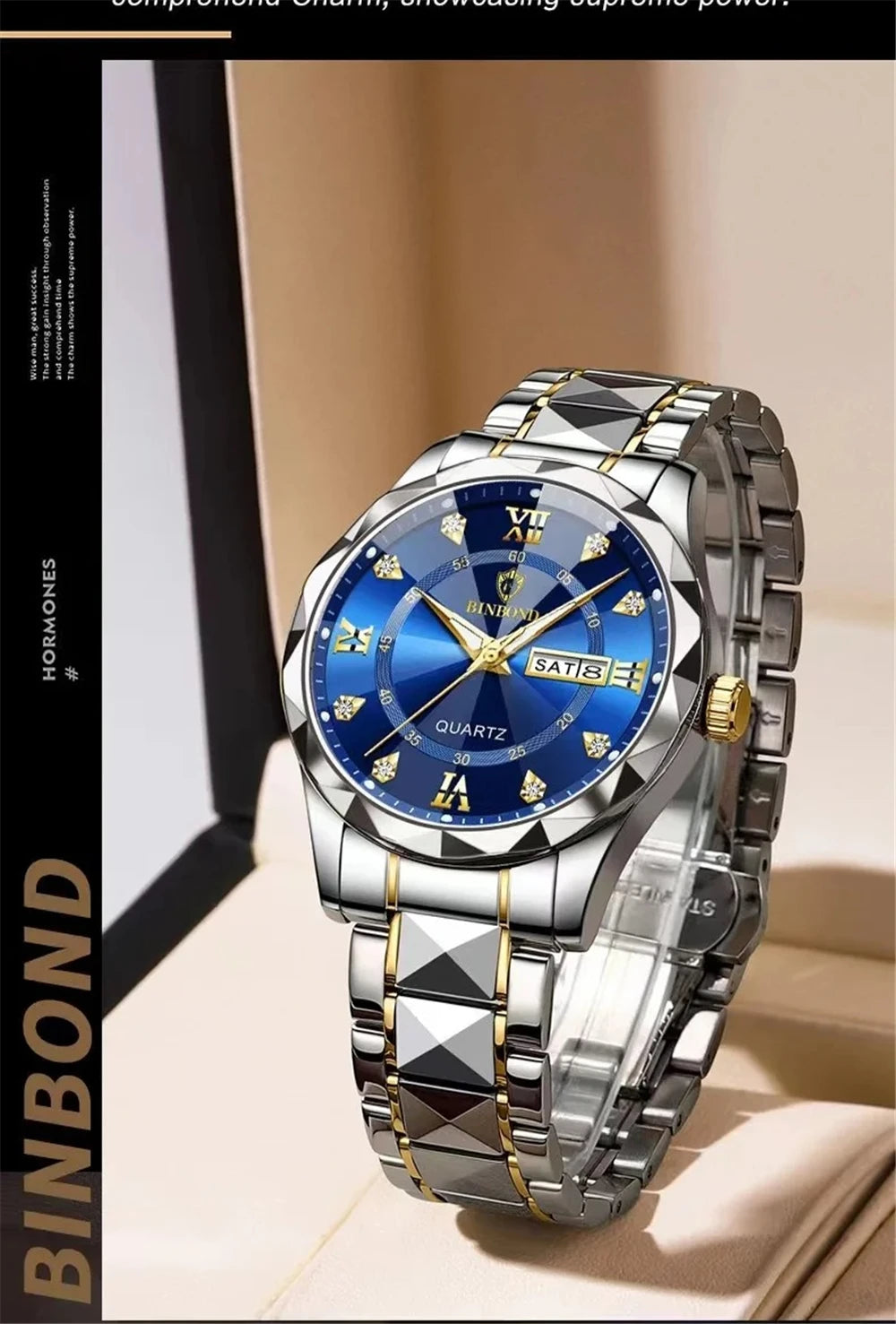 New Gold Business Leather Casual Diamond Clock Men Luxury Watch Automatic Watches Mens Fashion Quartz Wristwatches Orologi Uomo