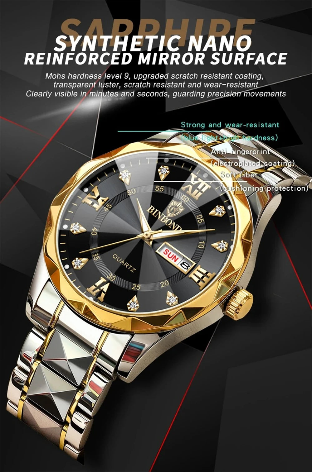New Gold Business Leather Casual Diamond Clock Men Luxury Watch Automatic Watches Mens Fashion Quartz Wristwatches Orologi Uomo