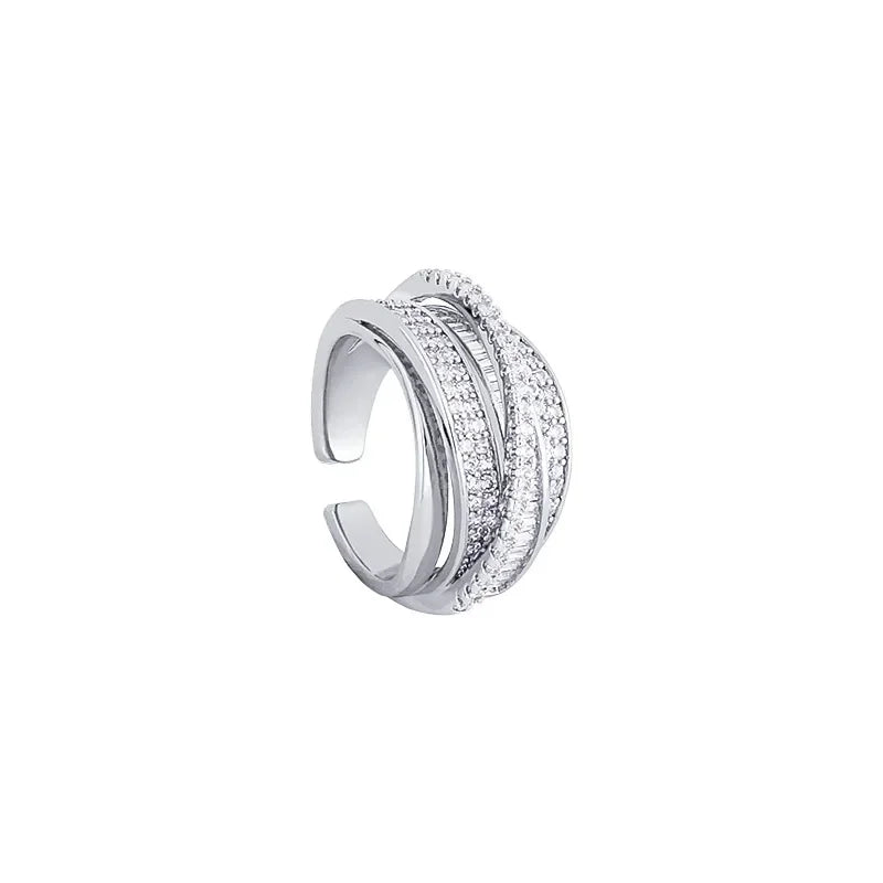 Silver Color Rhinestone Ring Multi-layer Winding Rings for Women Wedding Full Zircon Finger Rings Fashion Jewelry Gifts