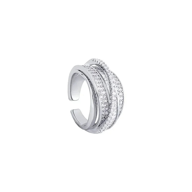 Silver Color Rhinestone Ring Multi-layer Winding Rings for Women Wedding Full Zircon Finger Rings Fashion Jewelry Gifts