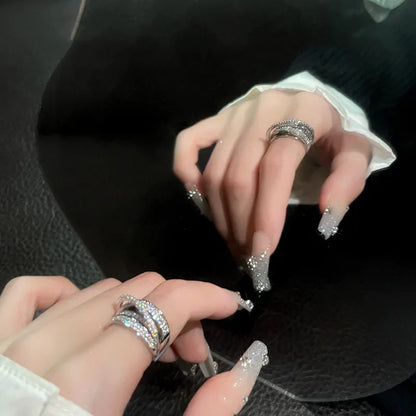 Silver Color Rhinestone Ring Multi-layer Winding Rings for Women Wedding Full Zircon Finger Rings Fashion Jewelry Gifts