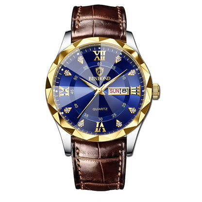 New Gold Business Leather Casual Diamond Clock Men Luxury Watch Automatic Watches Mens Fashion Quartz Wristwatches Orologi Uomo