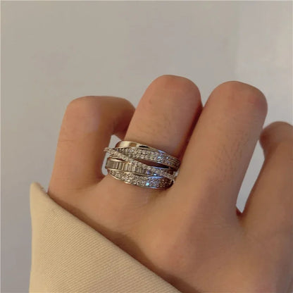 Silver Color Rhinestone Ring Multi-layer Winding Rings for Women Wedding Full Zircon Finger Rings Fashion Jewelry Gifts