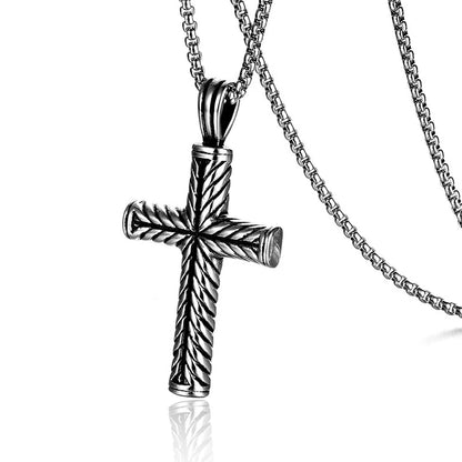 Twisted Pattern Cross Pendant Necklace Retro Simple Stainless Steel Chain Silver Color Hip Hop Jewelry Gifts For Women Men