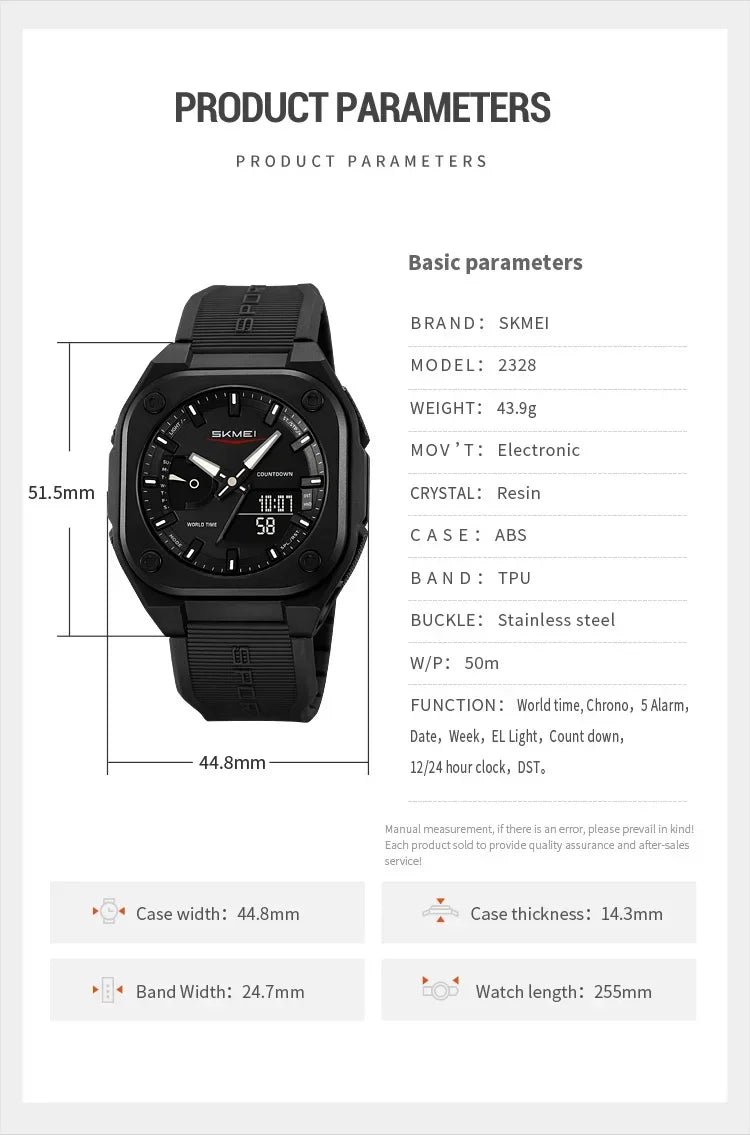 SKMEI 2328 Horloges Man Business Orologi Digital Electronic Watch Fashion Sports Watches Men Waterproof Wristwatch Alarm Clock