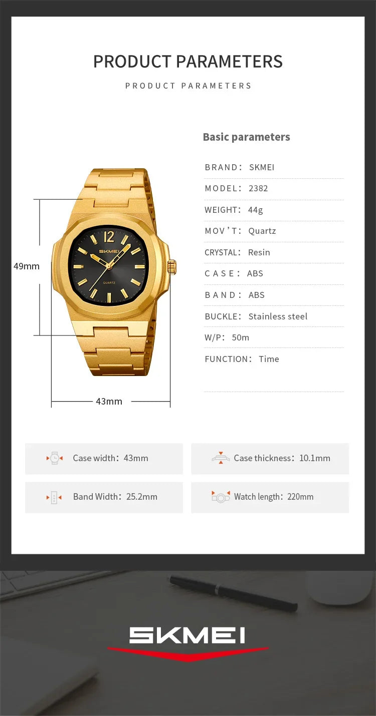 SKMEI 2382 Business Orologi Movement Quartz Watches Sports Men Women Waterproof Wristwatch Fashion Clock Horloges Mannen