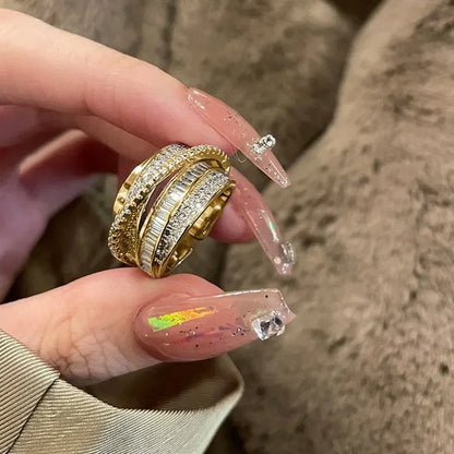 Silver Color Rhinestone Ring Multi-layer Winding Rings for Women Wedding Full Zircon Finger Rings Fashion Jewelry Gifts