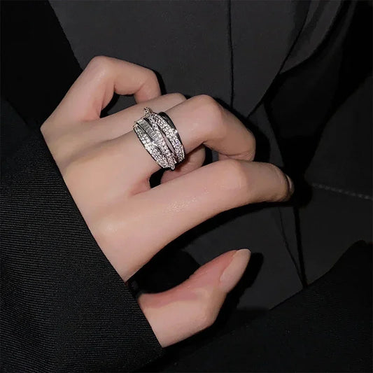 Silver Color Rhinestone Ring Multi-layer Winding Rings for Women Wedding Full Zircon Finger Rings Fashion Jewelry Gifts