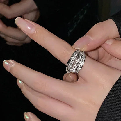 Silver Color Rhinestone Ring Multi-layer Winding Rings for Women Wedding Full Zircon Finger Rings Fashion Jewelry Gifts