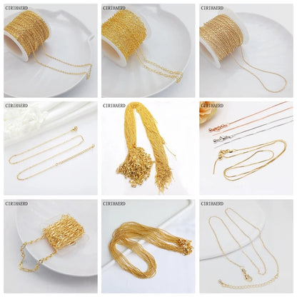 Women's Necklace Chain 14K Gold Plated Fashion Pendant Connecting Chains For DIY Jewelry Making Supplies Length Adjustable Chain