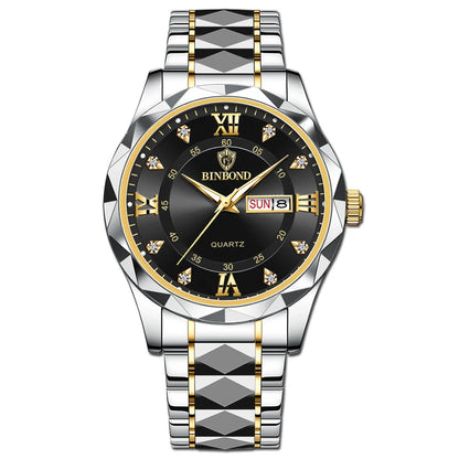 New Gold Business Leather Casual Diamond Clock Men Luxury Watch Automatic Watches Mens Fashion Quartz Wristwatches Orologi Uomo