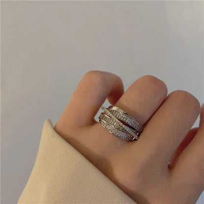 Silver Color Rhinestone Ring Multi-layer Winding Rings for Women Wedding Full Zircon Finger Rings Fashion Jewelry Gifts