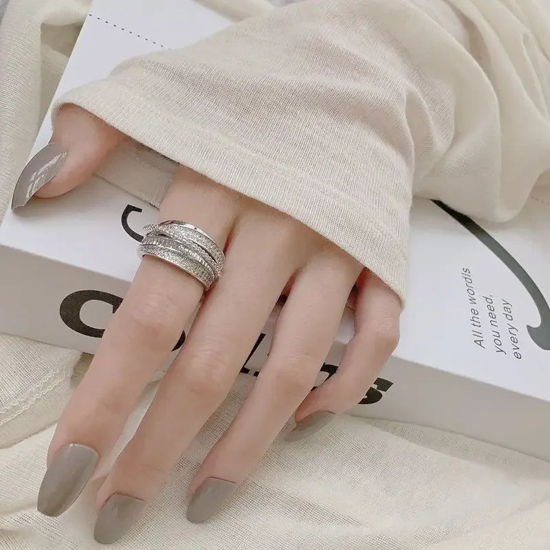 Silver Color Rhinestone Ring Multi-layer Winding Rings for Women Wedding Full Zircon Finger Rings Fashion Jewelry Gifts