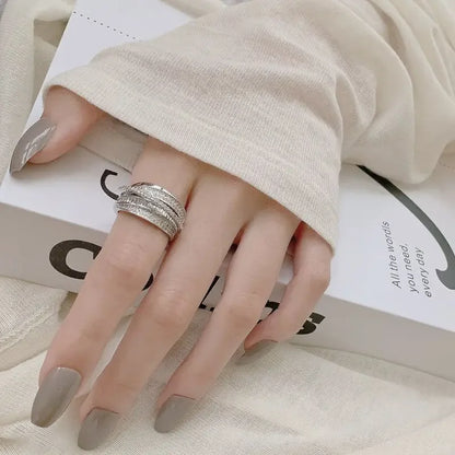 Silver Color Rhinestone Ring Multi-layer Winding Rings for Women Wedding Full Zircon Finger Rings Fashion Jewelry Gifts
