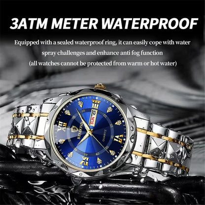 New Gold Business Leather Casual Diamond Clock Men Luxury Watch Automatic Watches Mens Fashion Quartz Wristwatches Orologi Uomo