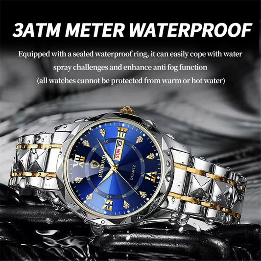 New Gold Business Leather Casual Diamond Clock Men Luxury Watch Automatic Watches Mens Fashion Quartz Wristwatches Orologi Uomo