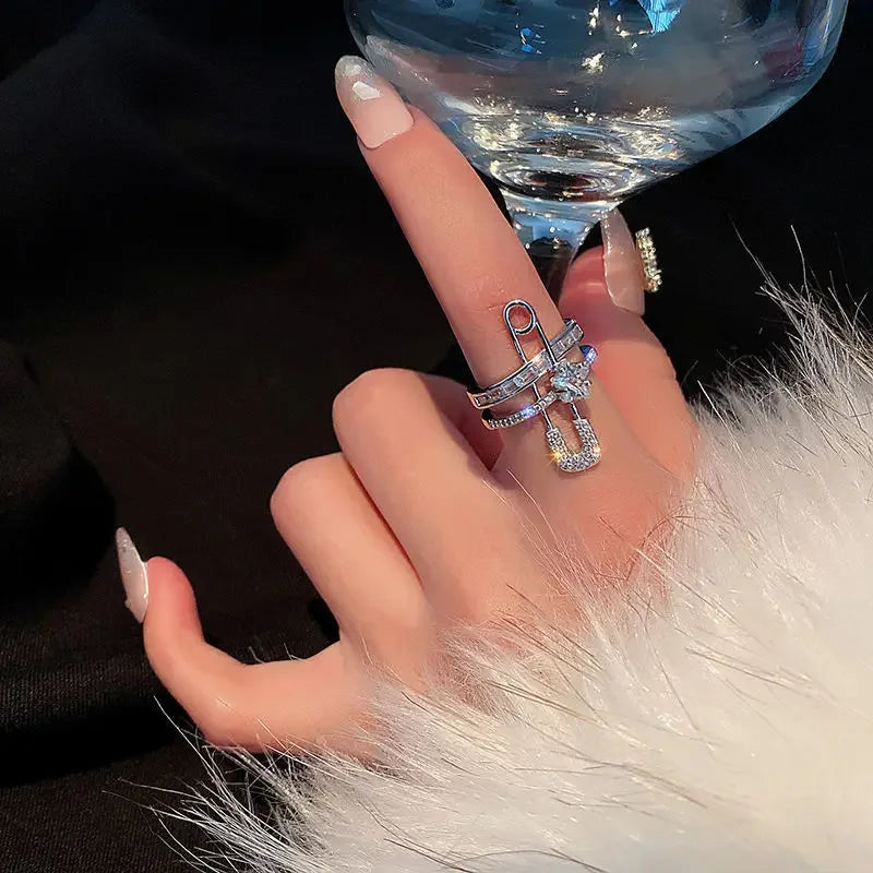 Silver Color Rhinestone Ring Multi-layer Winding Rings for Women Wedding Full Zircon Finger Rings Fashion Jewelry Gifts