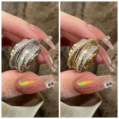 Silver Color Rhinestone Ring Multi-layer Winding Rings for Women Wedding Full Zircon Finger Rings Fashion Jewelry Gifts