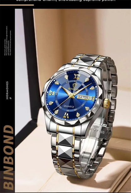 New Gold Business Leather Casual Diamond Clock Men Luxury Watch Automatic Watches Mens Fashion Quartz Wristwatches Orologi Uomo