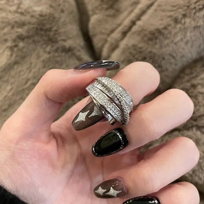 Silver Color Rhinestone Ring Multi-layer Winding Rings for Women Wedding Full Zircon Finger Rings Fashion Jewelry Gifts
