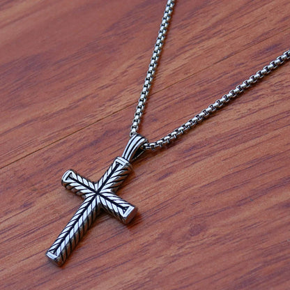 Twisted Pattern Cross Pendant Necklace Retro Simple Stainless Steel Chain Silver Color Hip Hop Jewelry Gifts For Women Men