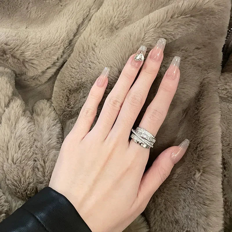 Silver Color Rhinestone Ring Multi-layer Winding Rings for Women Wedding Full Zircon Finger Rings Fashion Jewelry Gifts